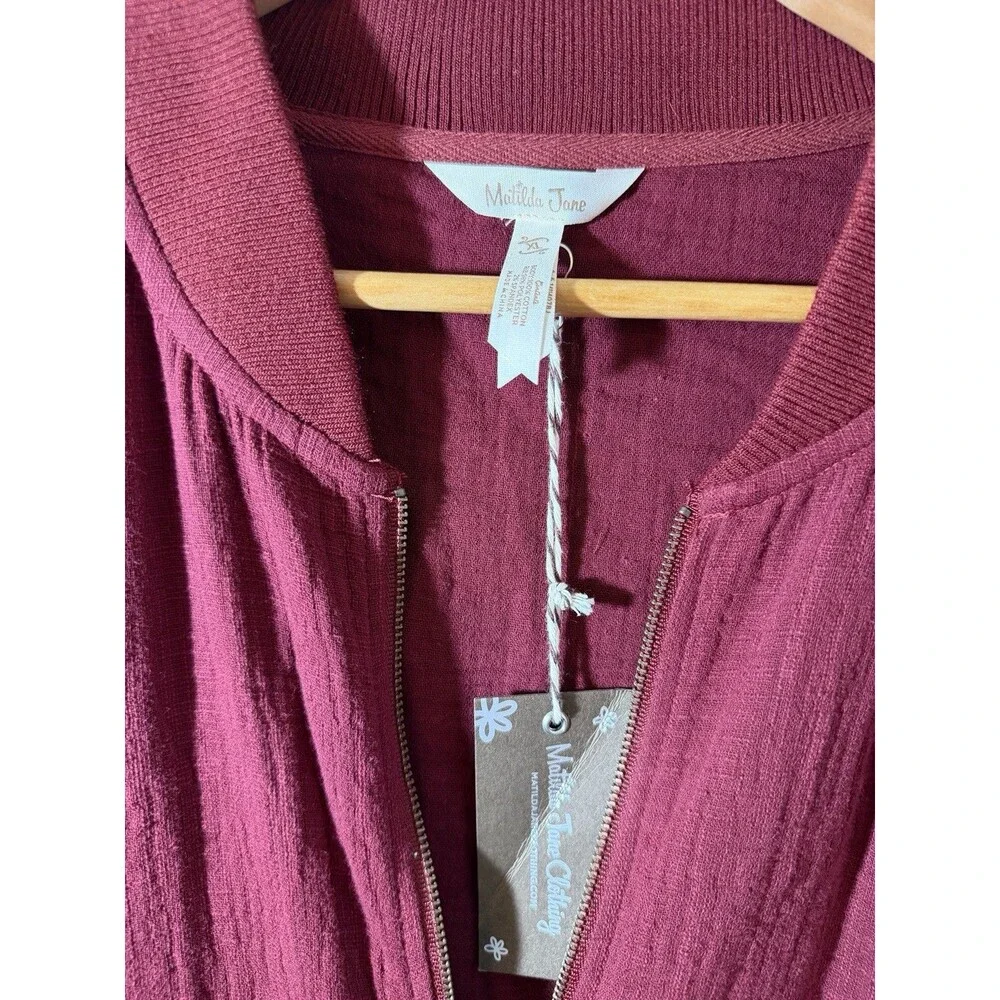 Matilda Jane Womens XL Jacket Heart to Heart Maroon Gauze Full Zip Bomber NWT